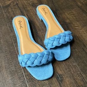 Denim blue flat slides